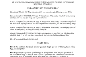 Quyết định 108/2005/QĐ-UBND Quy định thu phí qua Cầu Sở Thượng