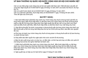 Nghị quyết 977/2005/NQ-UBTVQH11 biểu thuế xuất khẩu và nhập khẩu ưu đãi theo danh mục nhóm hàng chịu thuế và khung thuế suất từng nhóm hàng