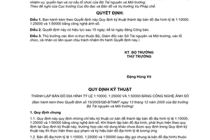 Quyết định 15/2005/QĐ-BTNMT kỹ thuật thành lập bản đồ địa hình tỷ lệ 1:10000, 1:25000  1:50000 bằng công nghệ ảnh