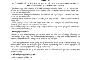 Thông tư 111/2005/TT-BTC hướng dẫn thuế GTGT thuế TNDN lĩnh vực kinh doanh bảo hiểm