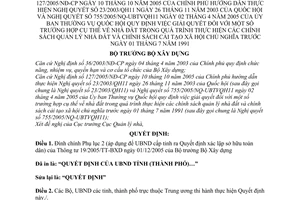 Quyết định 2303/2005/QĐ-BXD giải quyết nhà đất trước 01/07/1991 đính chính Nghị định 127/2005/NĐ-CP hướng dẫn NQ 23/2003/QH11 755/2005/NQ-UBTVQH11