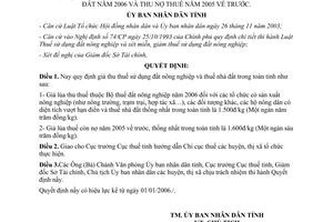 Quyết định 4308/2005/QĐ-UBND giá lúa thu thuế sử dụng đất nông nghiệp thuế nhà đất 2006 Bến Tre