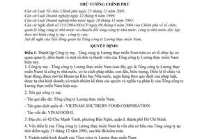 Quyết định 333/2005/QĐ-TTg thành lập Công ty mẹ - Tổng công ty Lương thực miền Nam