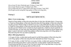 Nghị định 153/2005/NĐ-CP tổ chức hoạt động Thanh tra Nông nghiệp và Phát triển nông thôn