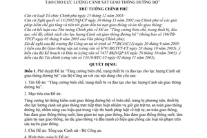 Quyết định 334/2005/QĐ-TTg  Đề án tăng cường biên chế, trang thiết bị đào tạo cho lực lượng Cảnh sát giao thông đường bộ