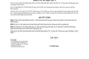 Nghị quyết 48/2005/NQ-HĐND7 thành lập ban thi đua Khen thưởng Bình Dương