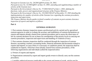 Circular no. 114/2005/TT-BTC of December 15, 2005 guiding the post-customs clearance inspection of exports and imports