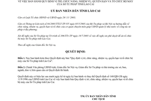 Quyết định 798/2005/QĐ-UBND chức năng nhiệm vụ quyền hạn Sở Tư pháp Lào Cai