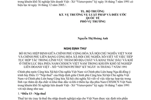 Nghị định thư tiếp tục hợp tác thăm dò địa chất khai thác dầu khí ở thềm lục địa phía Nam VN giữa Việt Nam Xô-viết