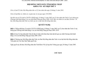 Nghị quyết 44/2005/NQ-HĐND chương trình hành động vì trẻ em 2006 2010 Đồng Tháp