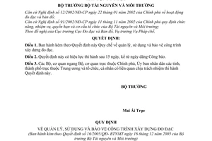 Quyết định 16/2005/QĐ- BTNMT quản lý, sử dụng bảo vệ công trình xây dựng đo đạc