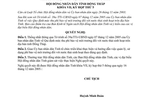 Nghị quyết 39/2005/NQ-HĐND.K7 thông qua mức thu phí bảo vệ môi trường đối với nư