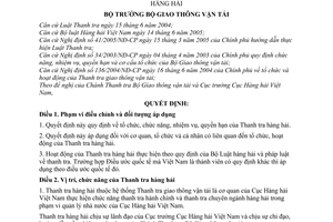 Quyết định 70/2005/QĐ-BGTVT tổ chức, chức năng, nhiệm vụ, quyền hạn  Thanh tra hàng hải