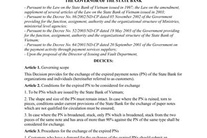Decision No. 1839/2005/QD-NHNN of December 19, 2005, on the exchange of expired payment notes