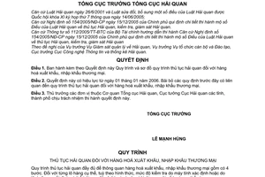 Quyết định 1951/2005/QĐ-TCHQ quy trình thủ tục hải quan  hàng hoá xuất nhập khẩu thương mại