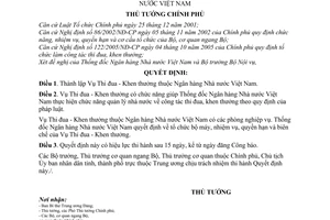 Quyết định 338/2005/QĐ-TTg thành lập Vụ Thi đua - Khen thưởng thuộc Ngân hàng Nhà nước Việt Nam
