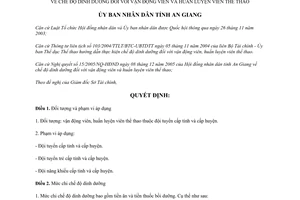 Quyết định 3378/2005/QĐ-UBND chế độ dinh dưỡng vận động viên An Giang