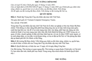 Quyết định 339/2005/QĐ-TTg thành lập Trung tâm Ứng cứu khẩn cấp máy tính Việt Nam