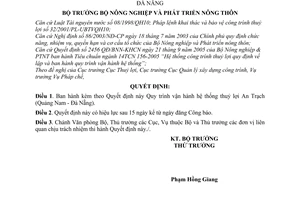 Quyết định 82/2005/QĐ-BNN Quy trình vận hành hệ thống thuỷ lợi An Trạch