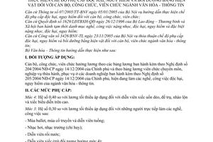 Hướng dẫn 5174/HD-BVHTT thực hiện chế độ phụ cấp độc hại, nguy hiểm bồi dưỡng bằng hiện vật cán bộ, công chức, viên chức ngành văn hóa thông tin