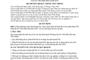 Quyết định 35/2005/QĐ-BBCVT Quy hoạch phân bổ kênh tần số cho phát thanh FM băng tần 87-108 MHz đến năm 2010