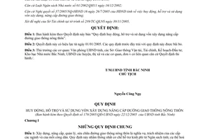 Quyết định 170/2005/QĐ-UB Quy định huy động hỗ trợ sử dụng vốn xây dựng