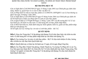 Quyết định 45/2005/QĐ-BYT giao Trung tâm Y tế dự phòng tỉnh Quảng Trị trách nhiệm kiểm tra Nhà nước về chất lượng vệ sinh an toàn thực phẩm nhập khẩu