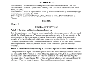 Decree of Government No. 157/2005/ND-CP of December 23rd, 2005, on financing Vietnamese officials working on the tenure basis in foreign countries
