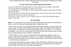 Quyết định 225/2005/QĐ-UBND hạn mức công nhận quyền sử dụng đất ở theo Luật Đất đai 2003