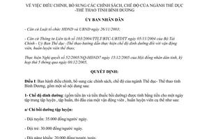 Quyết định 284/2005/QĐ-UBND điều chỉnh chính sách ngành Thể dục Thể thao Bình Dương