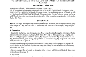 Quyết định 344/2005/QĐ-TTg phương hướng nhiệm vụ kế hoạch phát triển giao thông vận tải vùng đồng bằng sông Cửu Long đến năm 2010  định hướng đến 2020