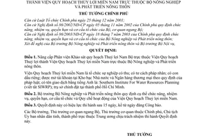 Quyết định 341/2005/QĐ-TTg nâng cấp Phân viện Khảo sát quy hoạch thủy lợi Nam Bộ thành Viện miền thuộc Bộ Nông nghiệp Phát triển nông thôn