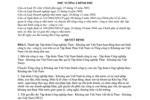 Quyết định 345/2005/QĐ-TTg thành lập tập đoàn công nghiệp than - khoáng sản Việt Nam