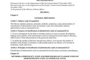 Decree No. 159/2005/ND-CP of December 27,2005, on classification of administrative units of commune, ward, town