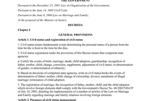 Decree No.158/2005/ND-CP on civil status registration and management