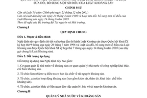 Nghị định 160/2005/NĐ-CP hướng dẫn  Luật Khoáng sản Luật sửa đổi, bổ sung một số điều của Luật Khoáng sản