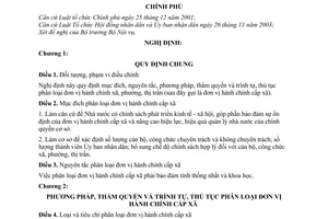 Nghị định 159/2005/NĐ-CP  phân loại đơn vị hành chính xã, phường, thị trấn