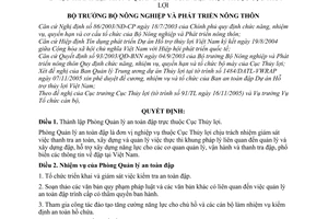 Quyết định 3664/QĐ-BNN/TCCB thành lập Phòng Quản lý an toàn đập thuộc Cục Thủy lợi