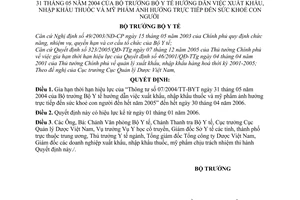 Quyết định 46/2005/QĐ-BYT gia hạn thời hạn hiệu lực của Thông tư 07/2004/TT-BYT hướng dẫn xuất nhập khẩu thuốc mỹ phẩm ảnh hưởng sức khỏe con ngừơi