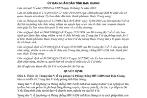 Quyết định 65/2005/QĐ-UBND thành lập trung tâm y tế dự phòng phòng chống HIV/AIDS Hậu Giang
