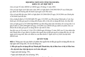 Nghị quyết 30/2005/NQ-HĐND phân chia nguồn thu đấu giá quyền sử dụng đất Thanh Hóa