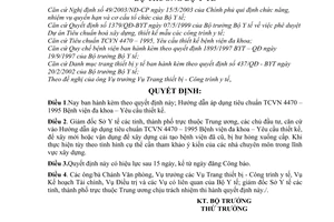 Quyết định 48/2005/QĐ-BYT Hướng dẫn áp dụng tiêu chuẩn TCVN 4470 – 1995 Bệnh viện đa khoa – Yêu cầu thiết kế