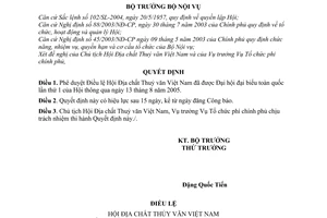 Quyết định 139/2005/QĐ-BNV Điều lệ Hội Địa chất Thuỷ văn Việt Nam