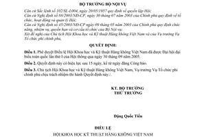 Quyết định 144/2005/QĐ-BNV Điều lệ Hội khoa học và Kỹ thuật Hàng không Việt Nam