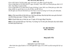 Quyết định 141/2005/QĐ-BNV  Điều lệ Hội Kiến tạo Việt Nam