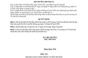 Quyết định 142/2005/QĐ-BNV Điều lệ Hội Địa chất Công trình và Môi trường Việt Nam