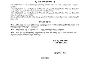Quyết định 145/2005/QĐ-BNV Điều lệ Hội Năng lượng nguyên tử Việt Nam