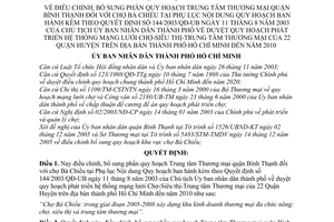 Quyết định 243/2005/QĐ-UBND quy hoạch phát triển mạng lưới Chợ-Siêu thị-Trung tâm Thương mại địa bàn TP HCM đến 2010 điều chỉnh QĐ 144/2003/QĐ-UB