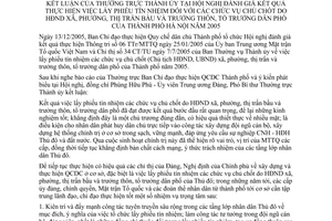 Thông báo 02-TB/TU kết luận Thường trực Thành ủy tại Hội nghị đánh giá kết quả lấy phiếu tín nhiệm chức vụ chủ chốt do HĐND bầu