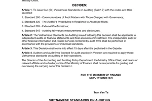 Decision No. 101/2005/QD-BTC of December 29, 2005, on the issuance and publication of four Vietnamese standards on auditing (batch 7)